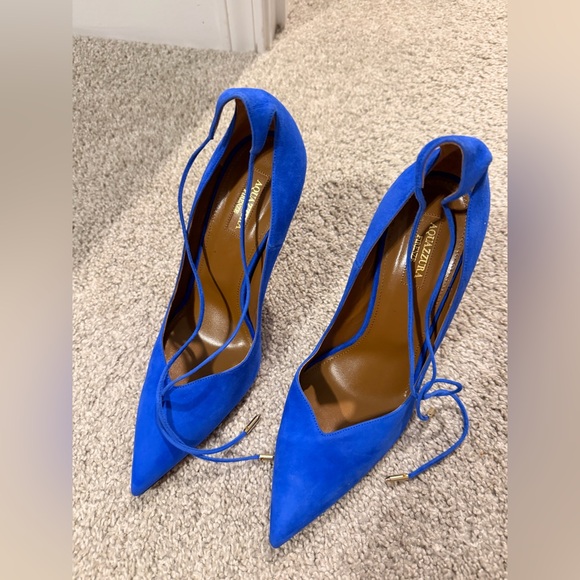 Aquazzura Shoes - Aquazzura Electric Blue Suede Lace-Up Pointed Toe Pumps
